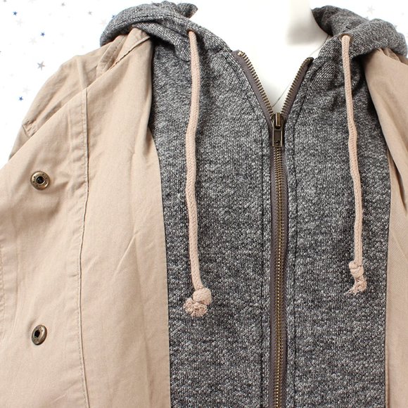 Grey Jersey Hooded Military Utility Jacket Khaki - Picture 3 of 7